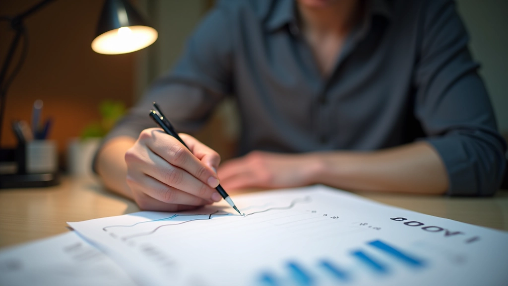 Personne étudiant un graphique sur papier, stylo en main, en train de pointer une anomalie sur le diagramme de consommation