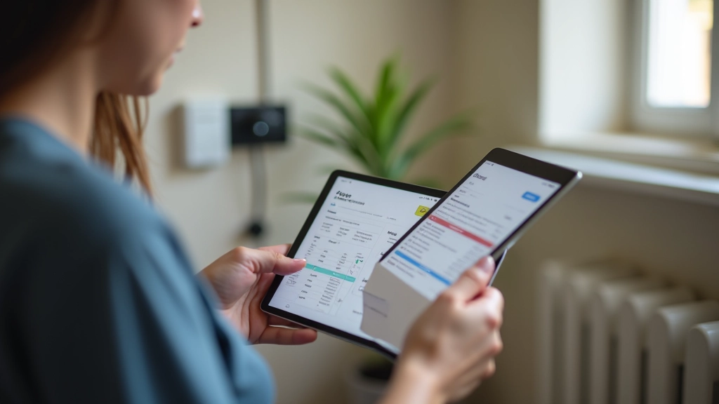 Personne consultant ses données de consommation d'eau et de chauffage sur tablette